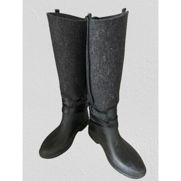 Salvatore Ferragamo Cordelia Felt Grey/Black Riding/Rain Boots Rubber Size 5